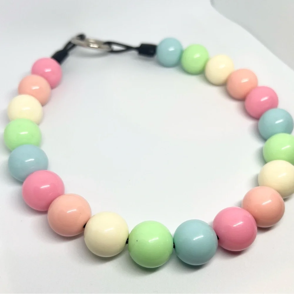 Pastel Rainbow Beaded Dog Collar Necklace Size Medium - 16 inches